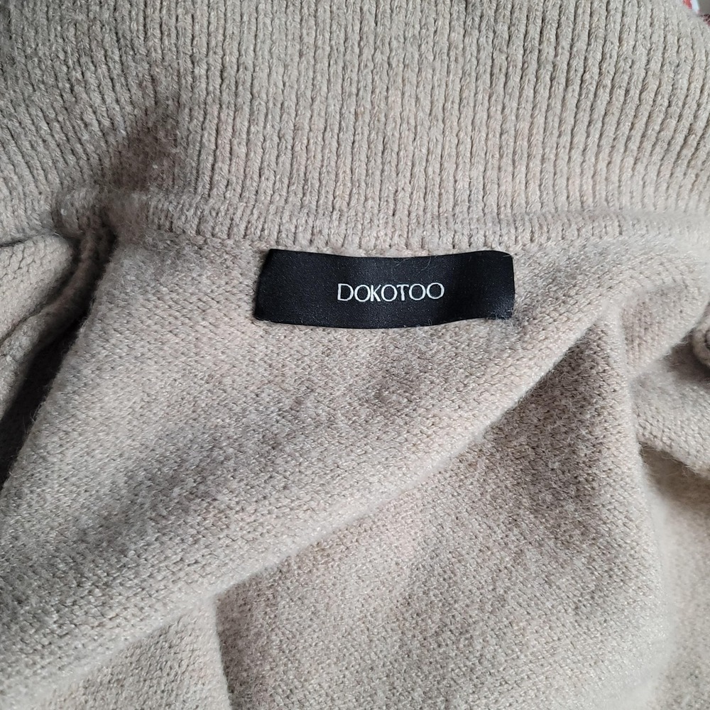 Dokotoo Cardigan Womens L Beige Open Front Knit Sweater Pockets Trim Cozy Winter - Picture 9 of 11